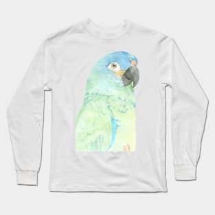 blue-winged macaw parrot portrait watercolor painting tropical pet v2 Long Sleeve T-Shirt